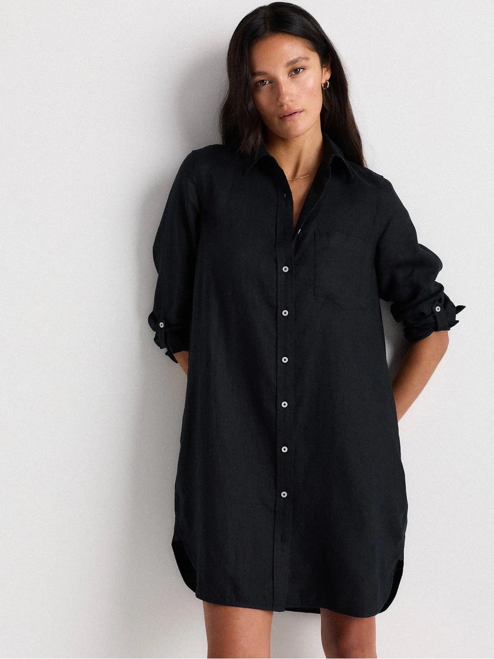 NWT Quince 100% European Linen Black Shirt Dress size M
